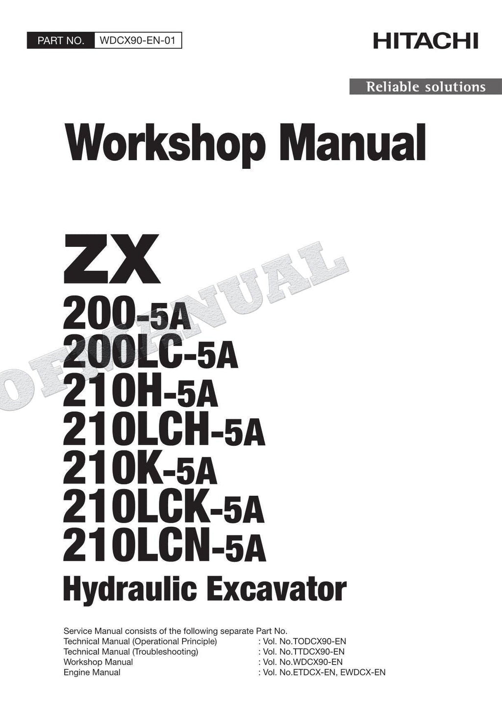 HITACHI ZX210LCH-5A ZX210K-5A Excavator Service Repair Workshop Manual