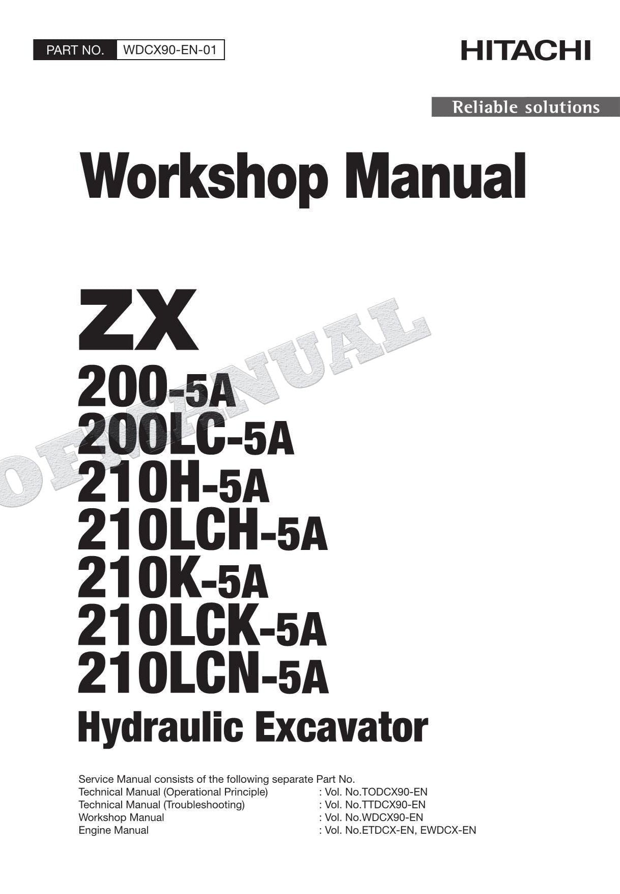 HITACHI ZX210LCH-5A ZX210K-5A Excavator Service Repair Workshop Manual