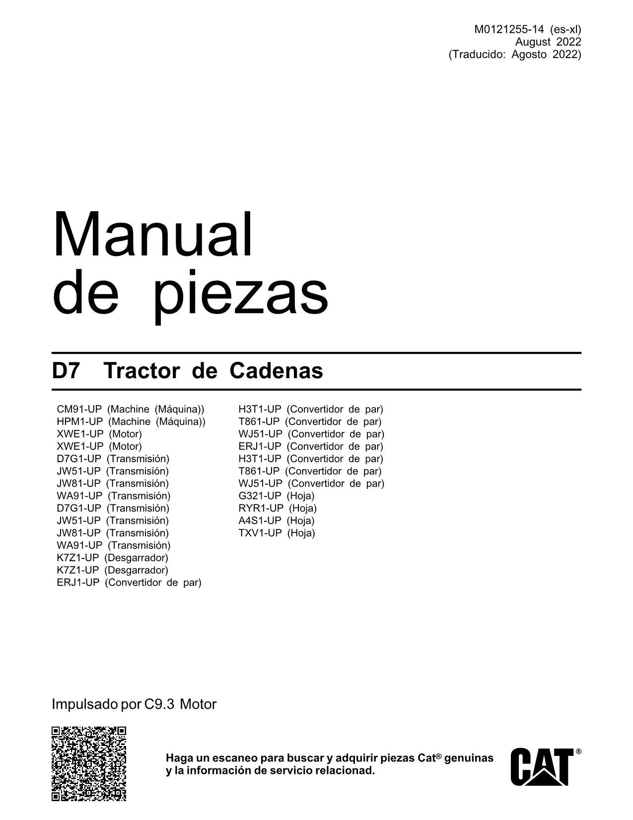 Caterpillar D7 Tractor de Cadenas Manual de piezas Español