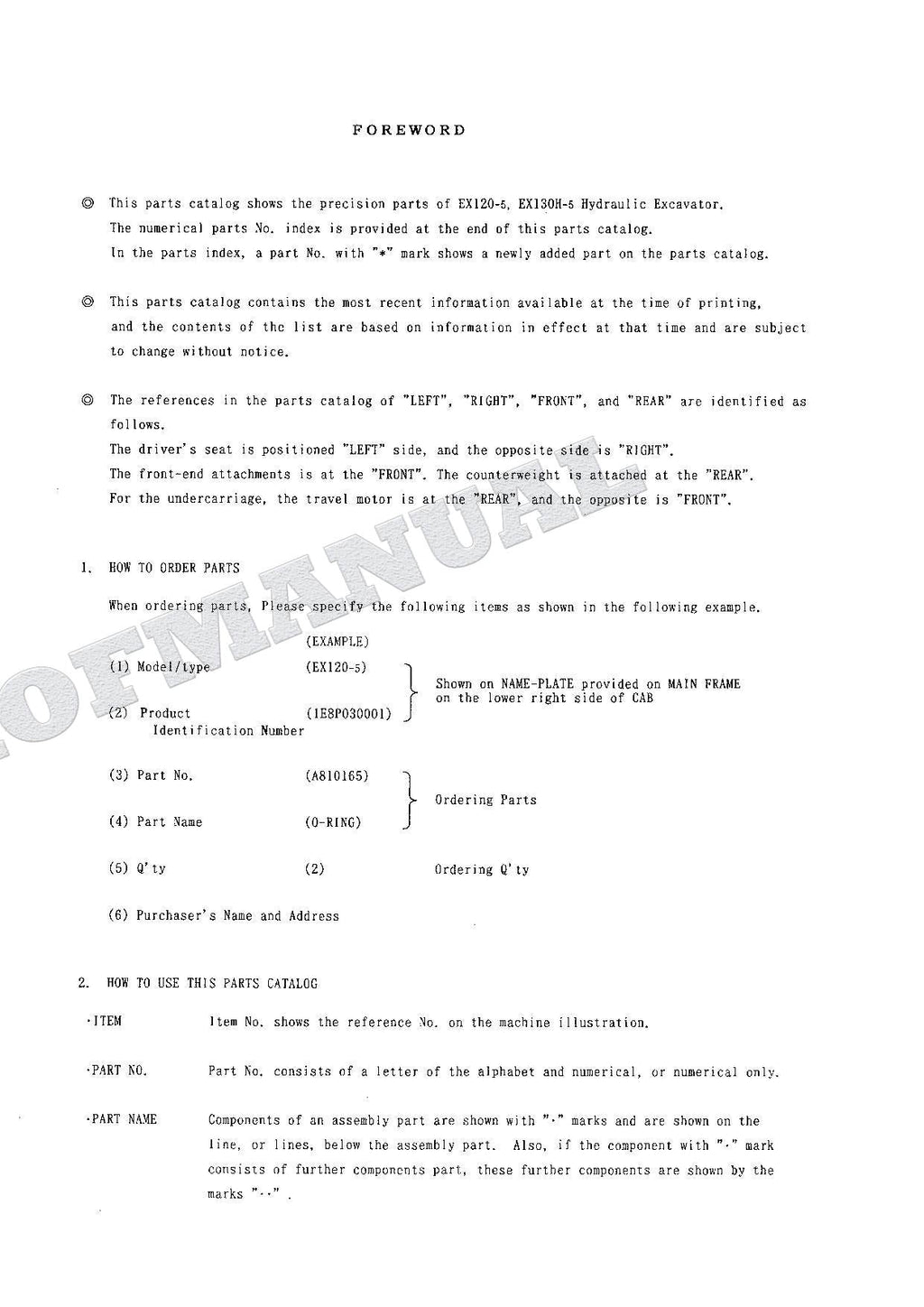 HITACHI EX120-5 EX130H-5 Equipment Component Excavator Parts Catalog Manual