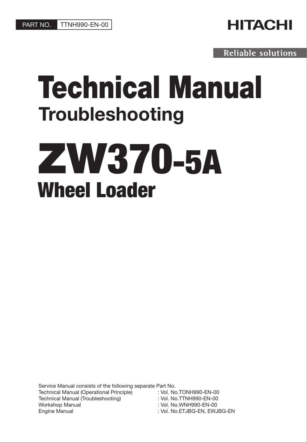 Hitachi ZW370-5A Wheel Loader Technical Manual Troubleshooting +Schematics