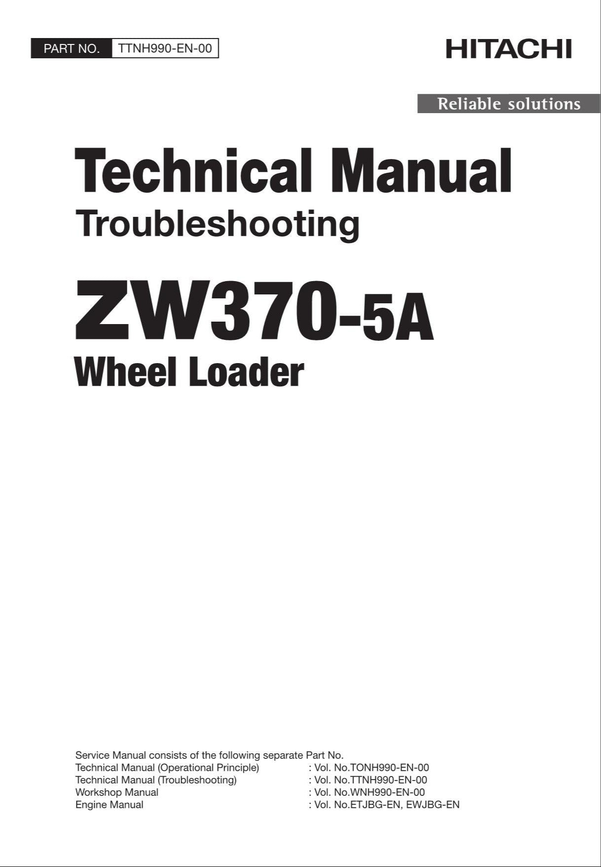 Hitachi ZW370-5A Wheel Loader Technical Manual Troubleshooting +Schematics