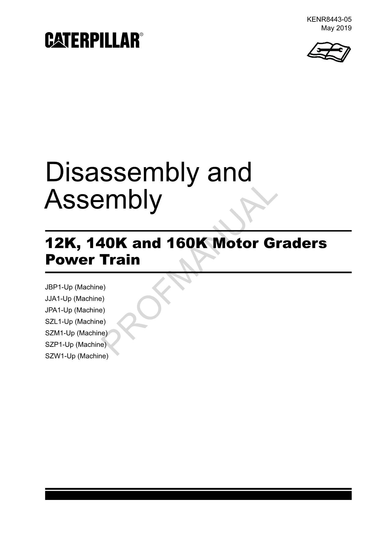 Manual de servicio de desmontaje y montaje del tren de potencia de la niveladora Caterpillar 12K, 140K y 160K