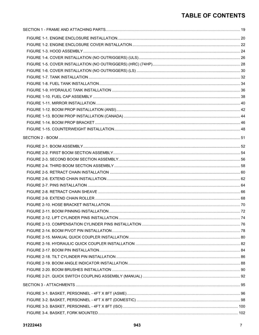 Manual del catálogo de piezas del manipulador telescópico JLG 943 31222443