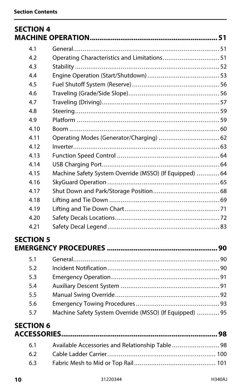 Manual del operador de mantenimiento y operación de la plataforma elevadora JLG H340AJ 31220344