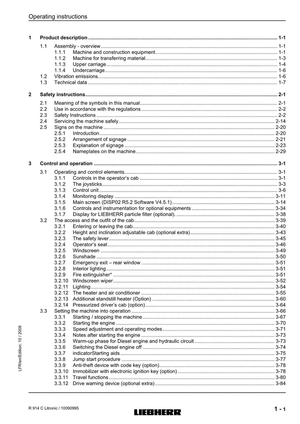 Liebherr R914 C Litronic Excavator Operators manual serial 23079