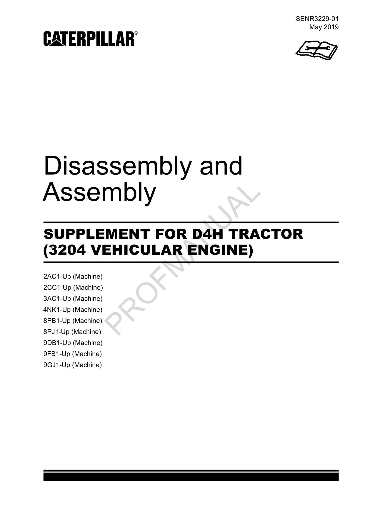 Caterpillar CAT SUPPLEMENT D4H TRACTOR 3204 ENGINE Manual Disassembly Assembly