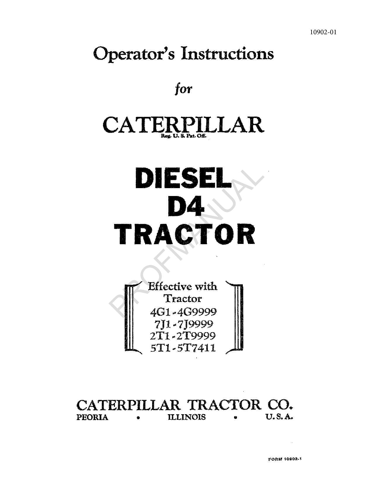 Manual del operador del tractor diésel Caterpillar D4 2T1 en adelante 5T1-7411 7J1 en adelante 4G1 en adelante