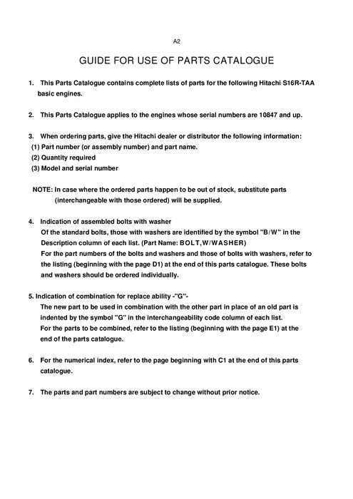 HITACHI Mitsubishi S16R-TAA ENGINE  PARTS CATALOG MANUAL