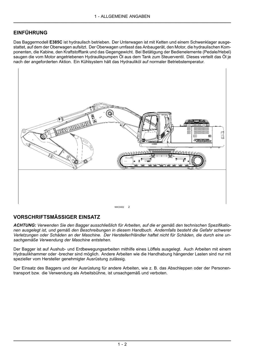 New Holland E385C Bagger Betriebsanleitung