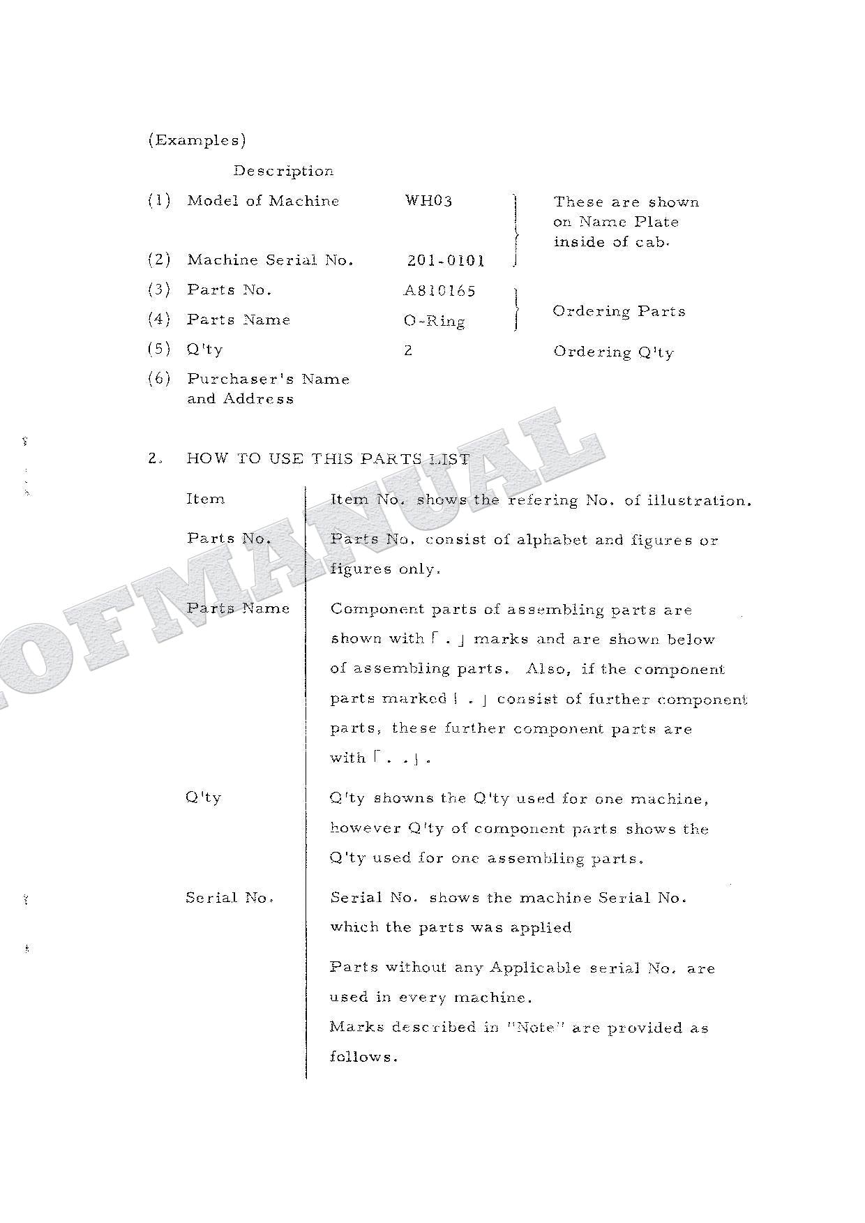 HITACHI WH03 Excavator Parts Catalog Manual