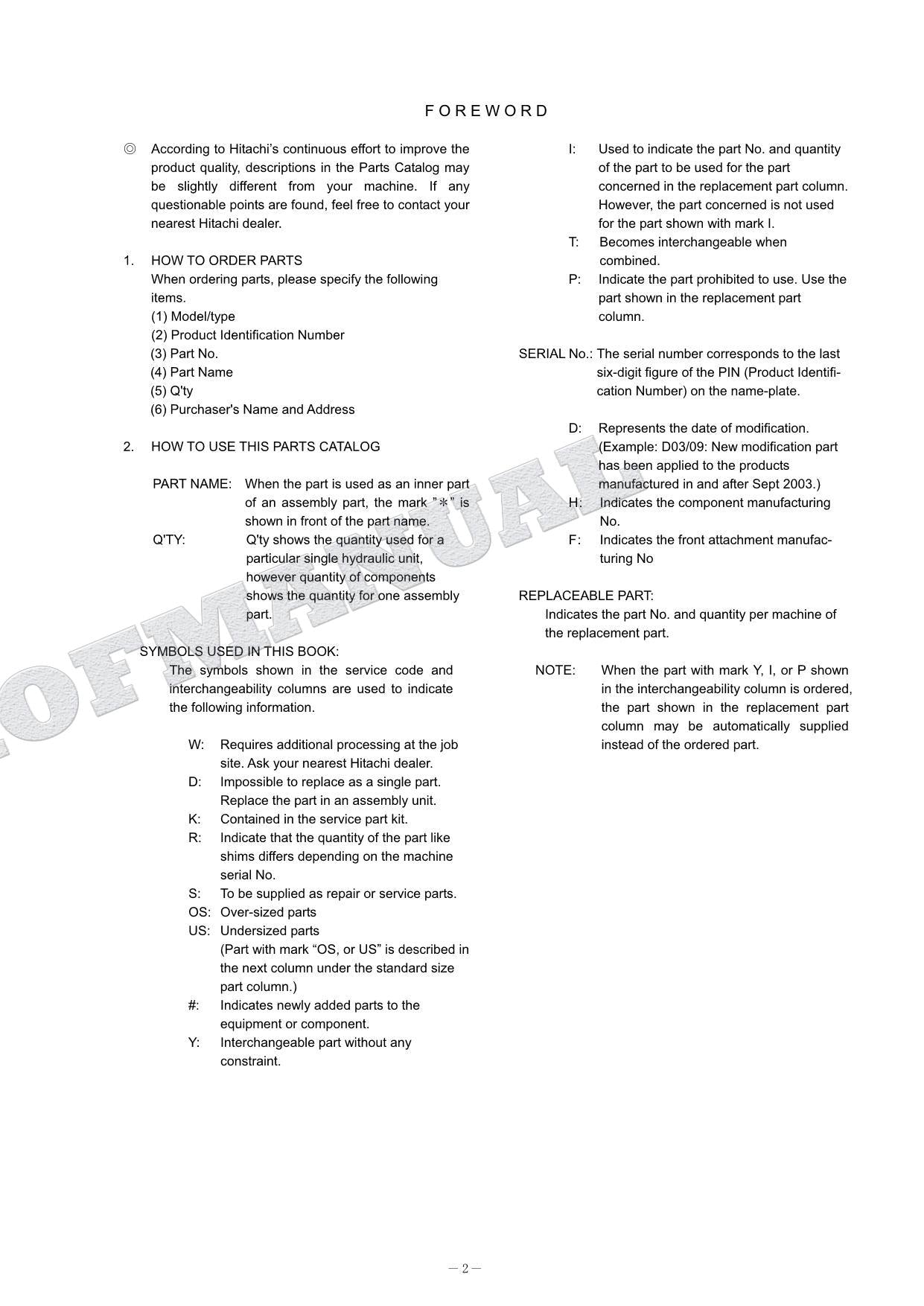 HITACHI ZAXIS ZX70-5A Equipment Component Excavator Parts Catalog Manual