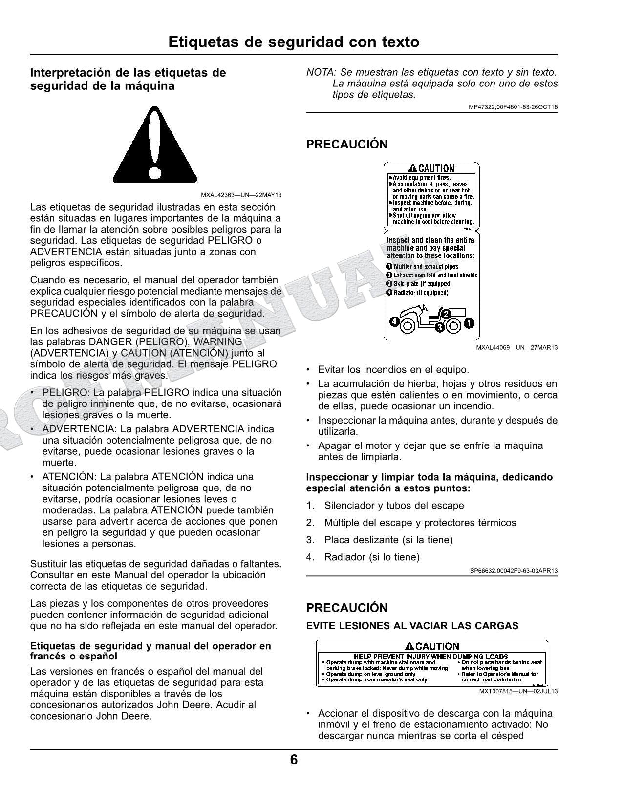 John Deere TX4X2 TX 4x2 cocodrilo Manual del Operador Español SN 120001-