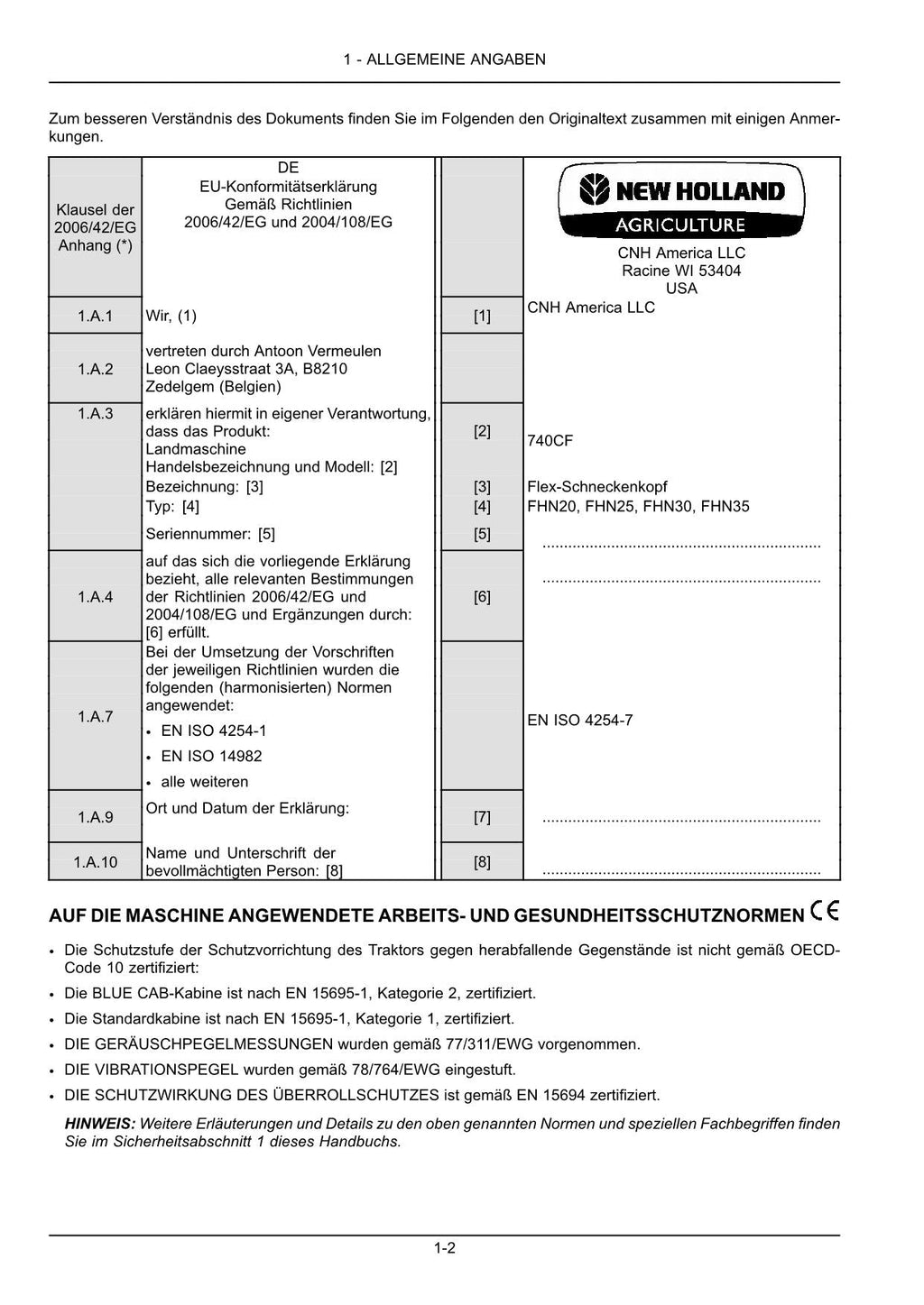 New Holland 740CF Super Flex Schneidwerk mit Förderschnecke Betriebsanleitung