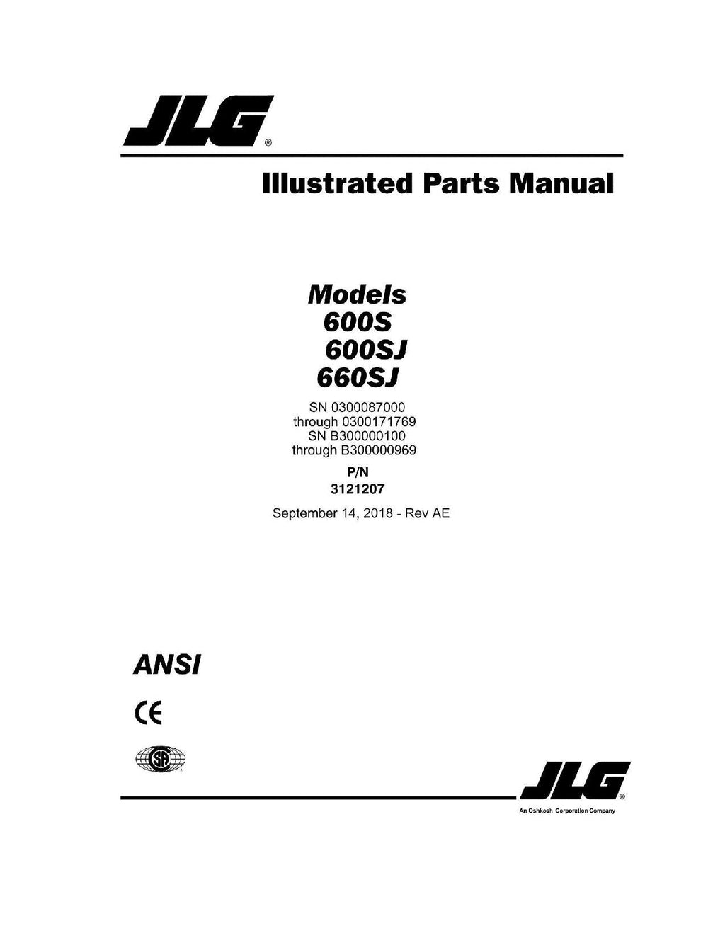 JLG 600S 600SJ 660SJ Boom Lift Parts Catalog Manual 3121207