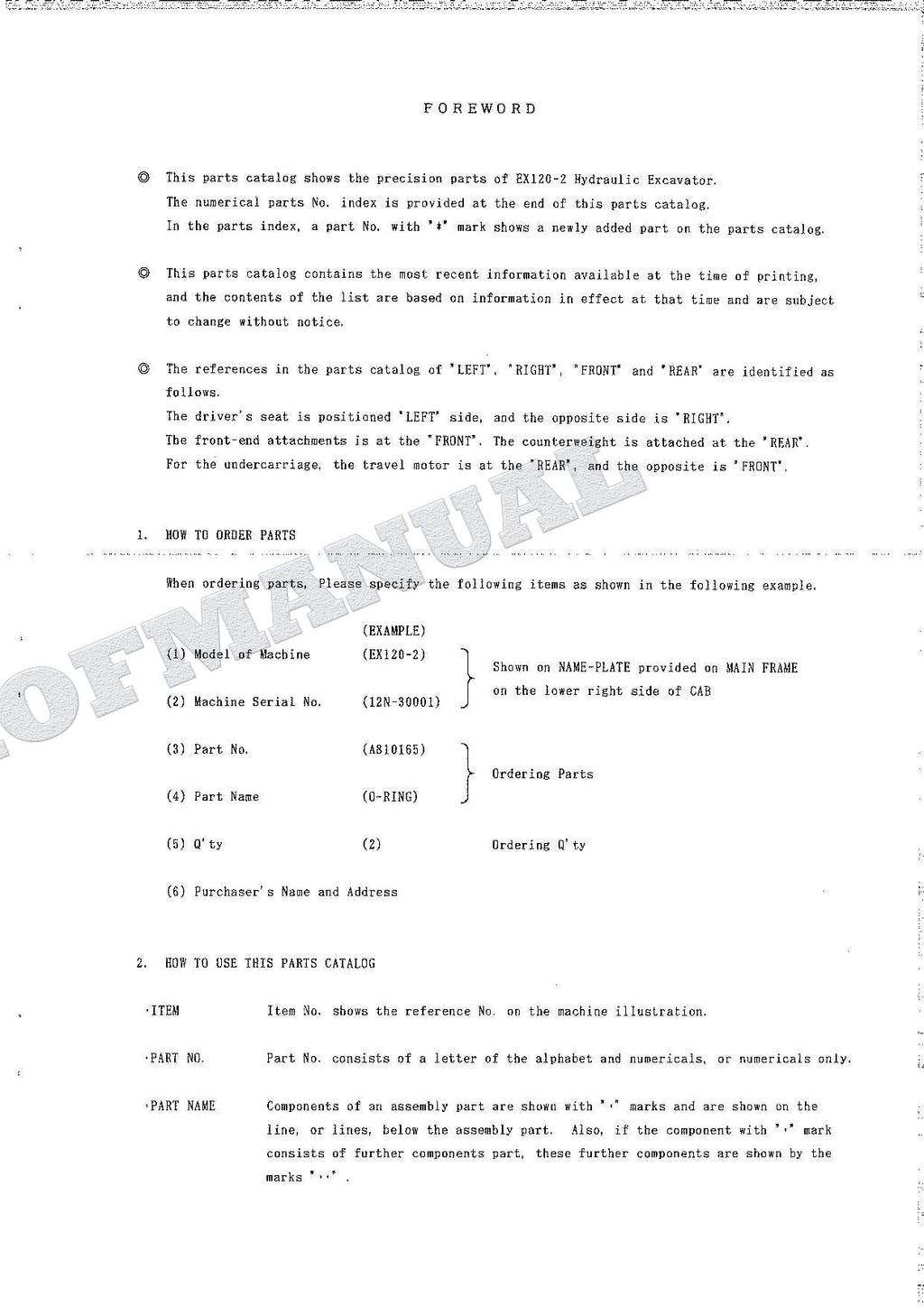 HITACHI EX120-2 Equipment Component Excavator Parts Catalog Manual