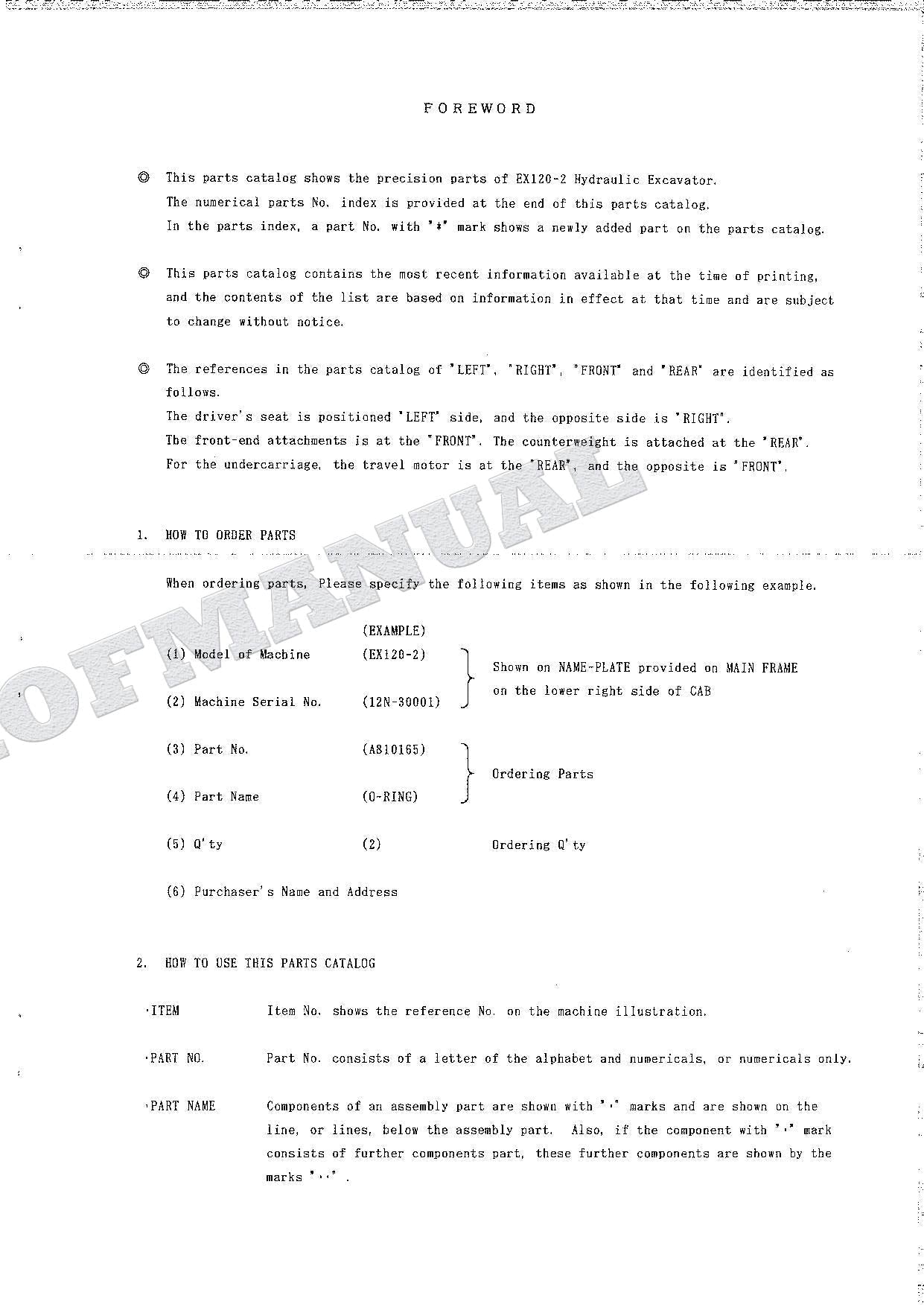 HITACHI EX120-2 Equipment Component Excavator Parts Catalog Manual