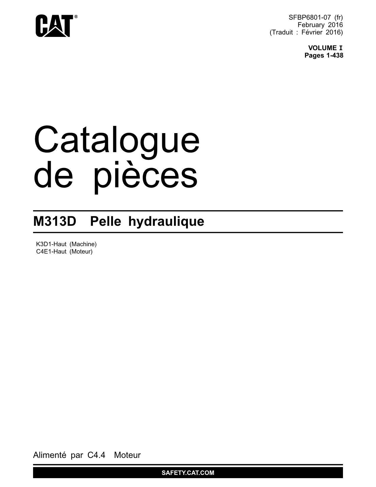 Caterpillar M313D Pelle hydraulique Manuel de catalogue de pièces