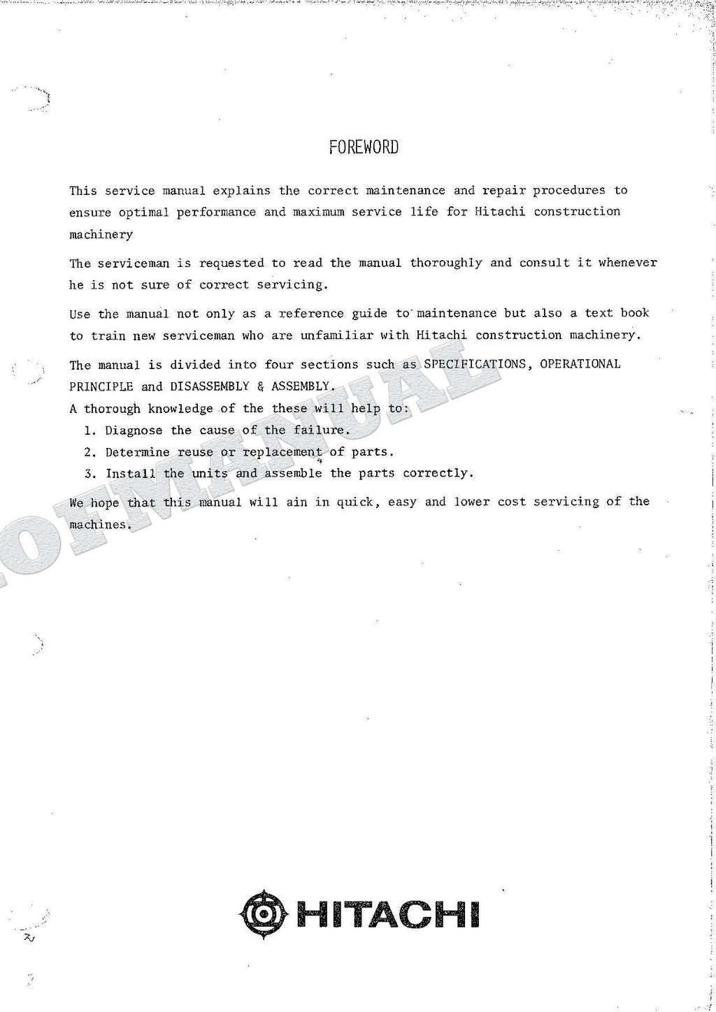 HITACHI WH073D Excavator Repair Service manual