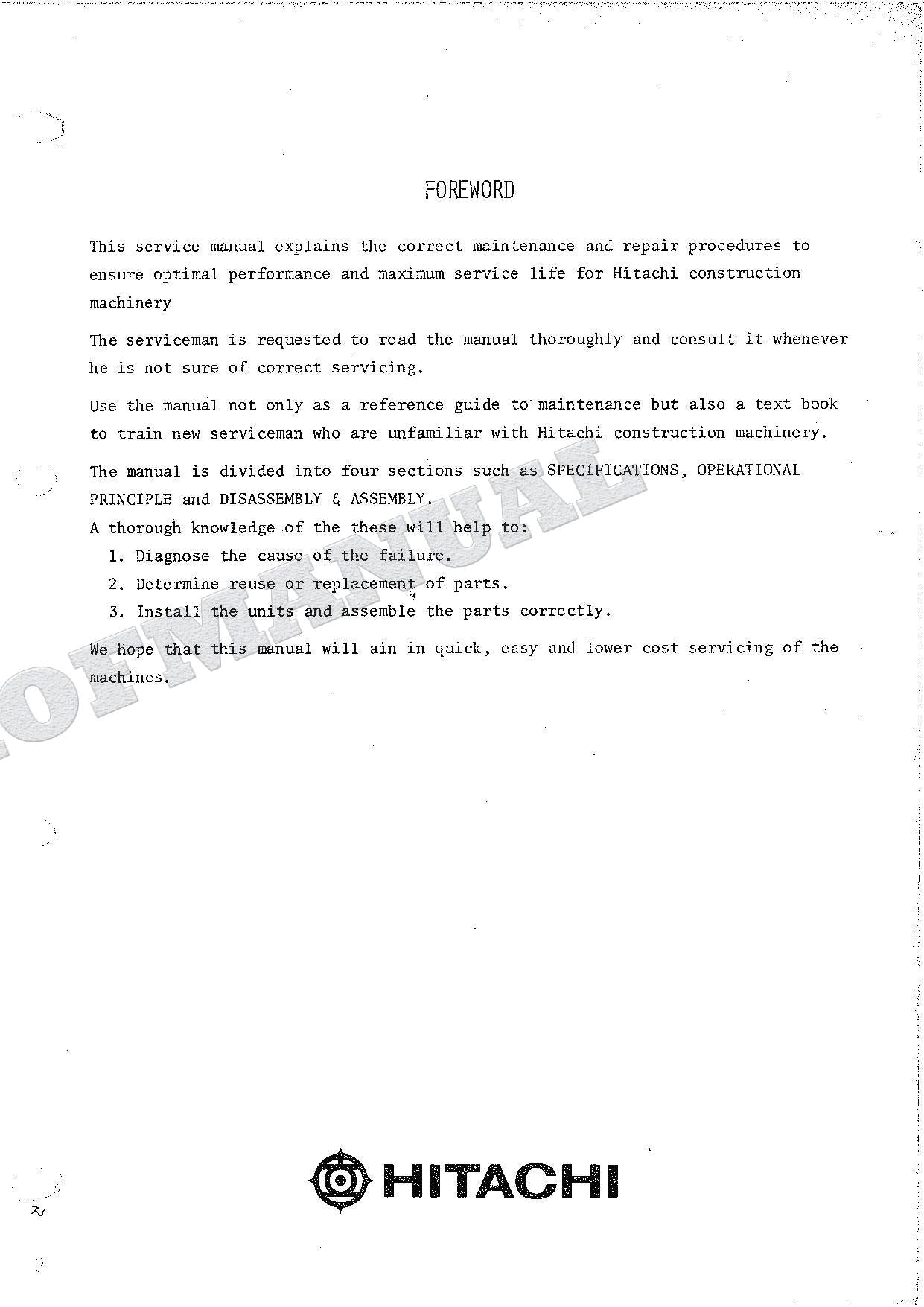 HITACHI WH073D Excavator Repair Service manual