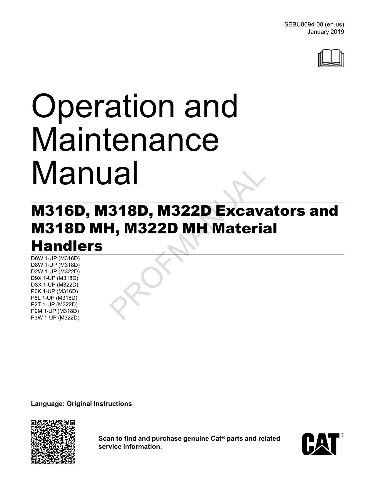 Caterpillar M318D MH M322D MH Excavator Operators Manual SEBU8694