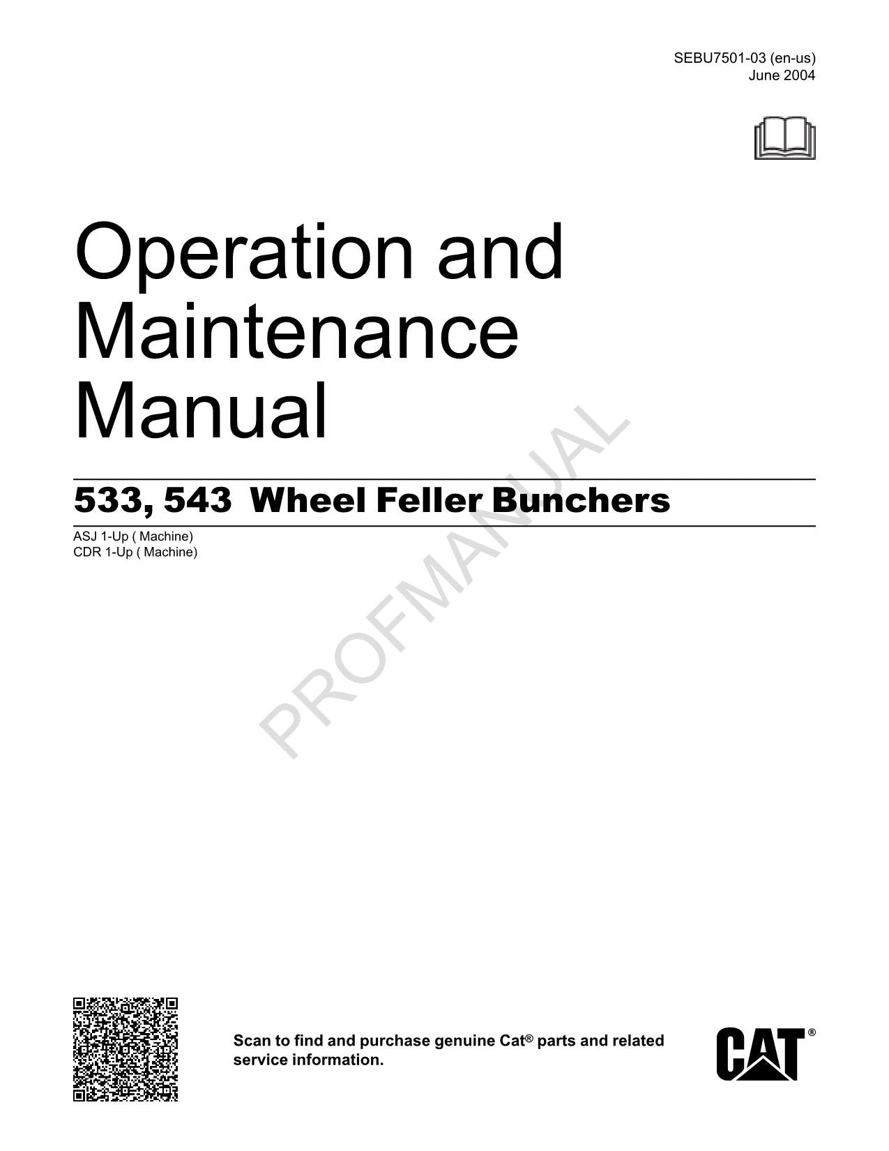 Manual de mantenimiento del operador de la taladora apiladora de ruedas Caterpillar 533 y 543