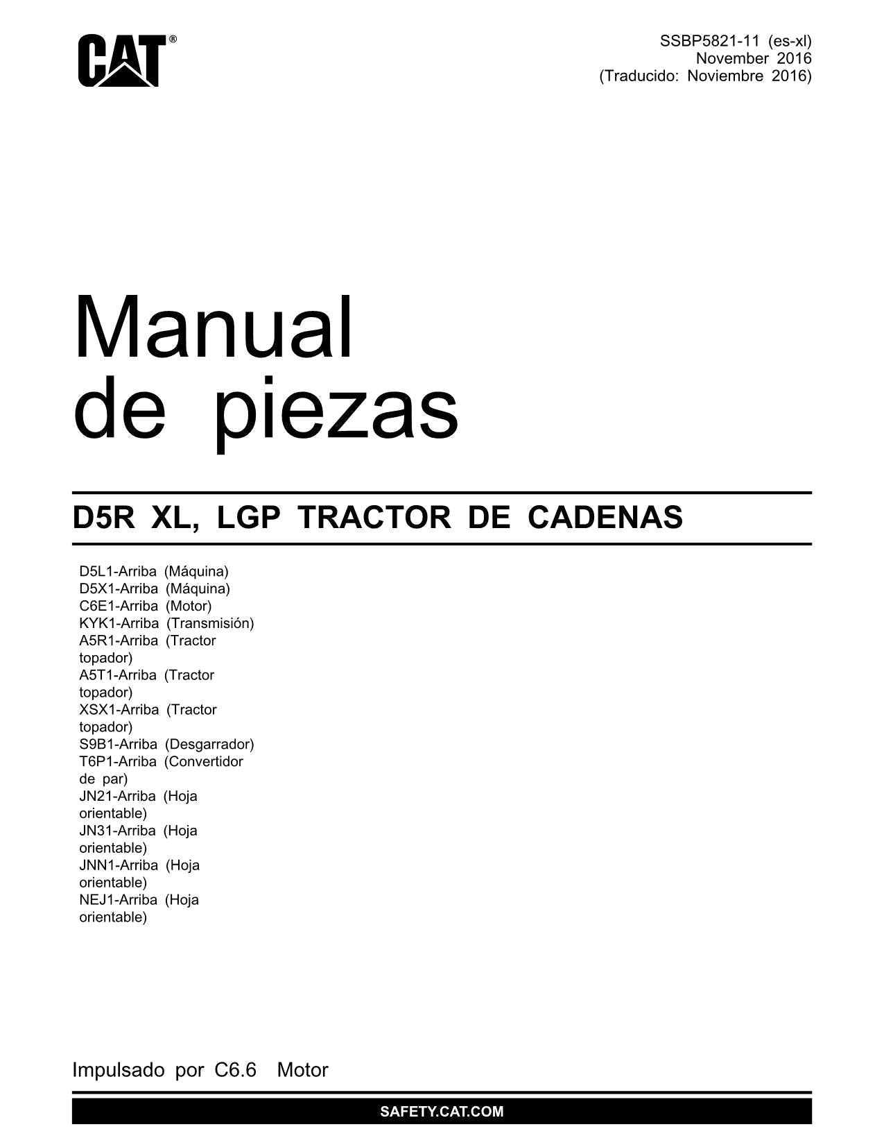Caterpillar D5R XL LGP Tractor de Cadenas Manual de piezas Español