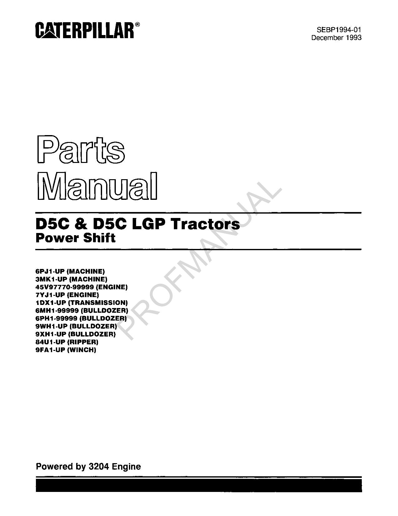 Caterpillar Cat D5C D5C LGP Tractor Power Shift Parts Catalog Manual SEBP1994