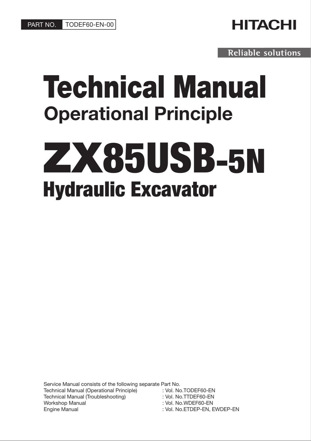 HITACHI ZAXIS ZX85USB-5N Excavator Operational Principle Technical Manual