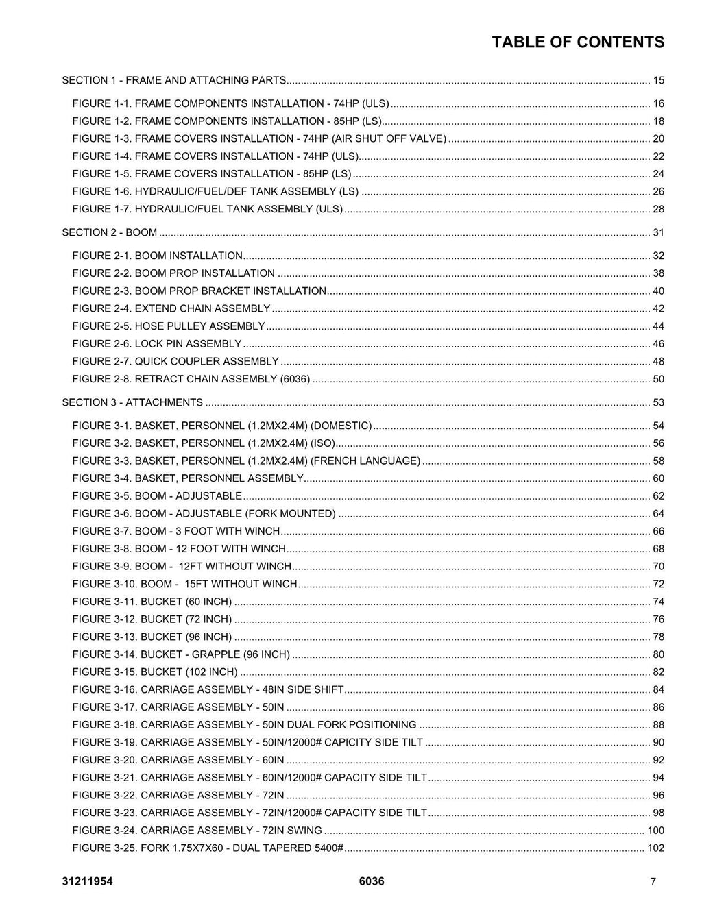 SKYTRAK 6036  Telehandler  Parts Catalog Manual