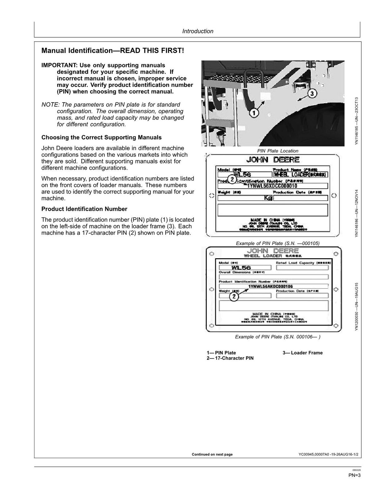 MANUAL DEL OPERADOR DEL CARGADOR JOHN DEERE WL56 N.° 1 