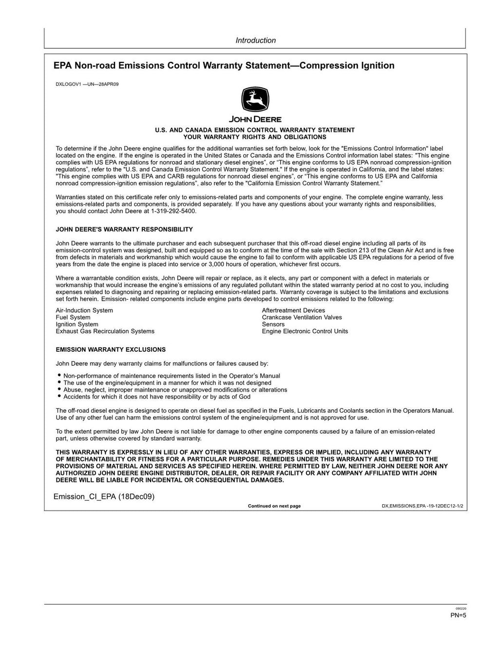 MANUAL DEL OPERADOR DE LA CARGADORA JOHN DEERE WL56 N.° 2 