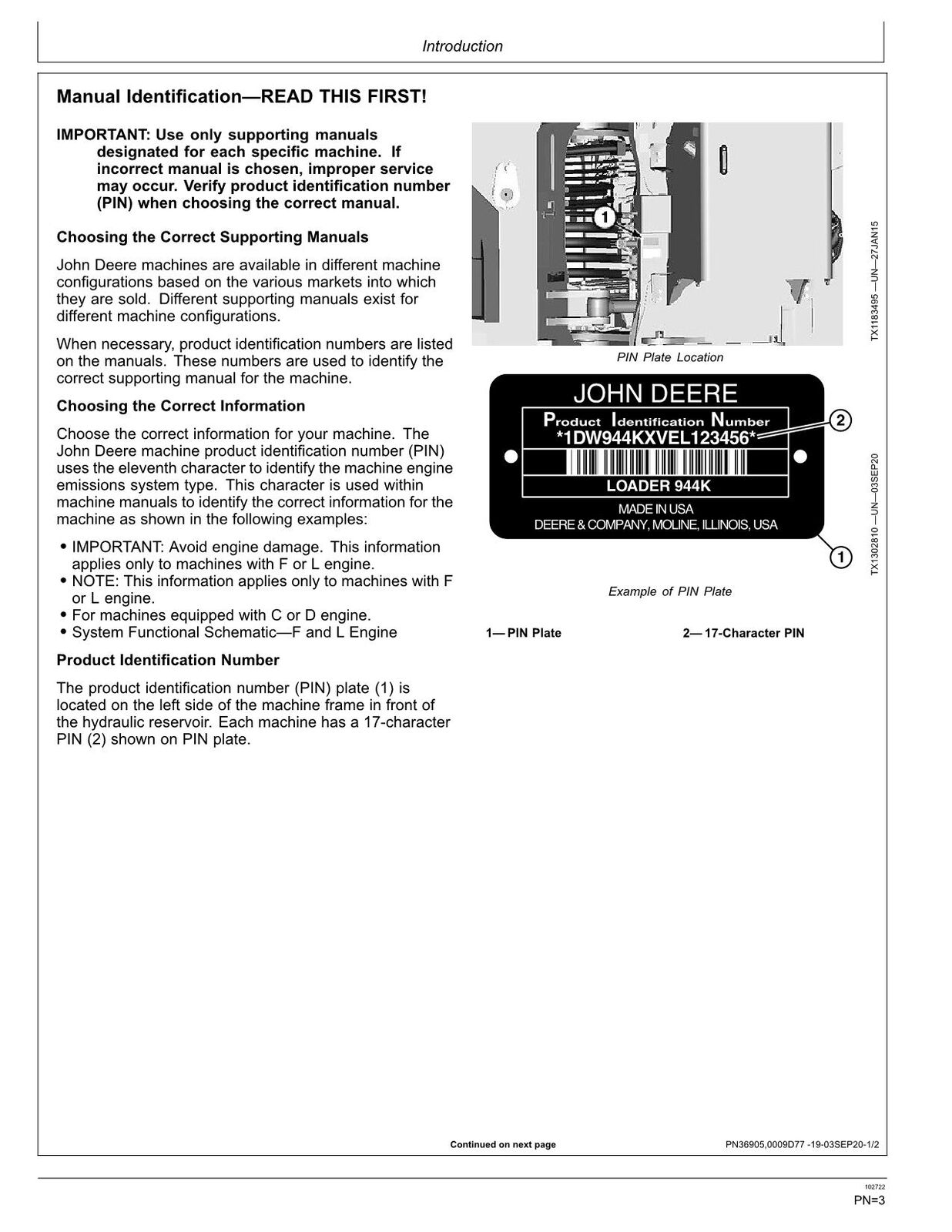 MANUAL DEL OPERADOR DEL CARGADOR JOHN DEERE 944K N.° 1 
