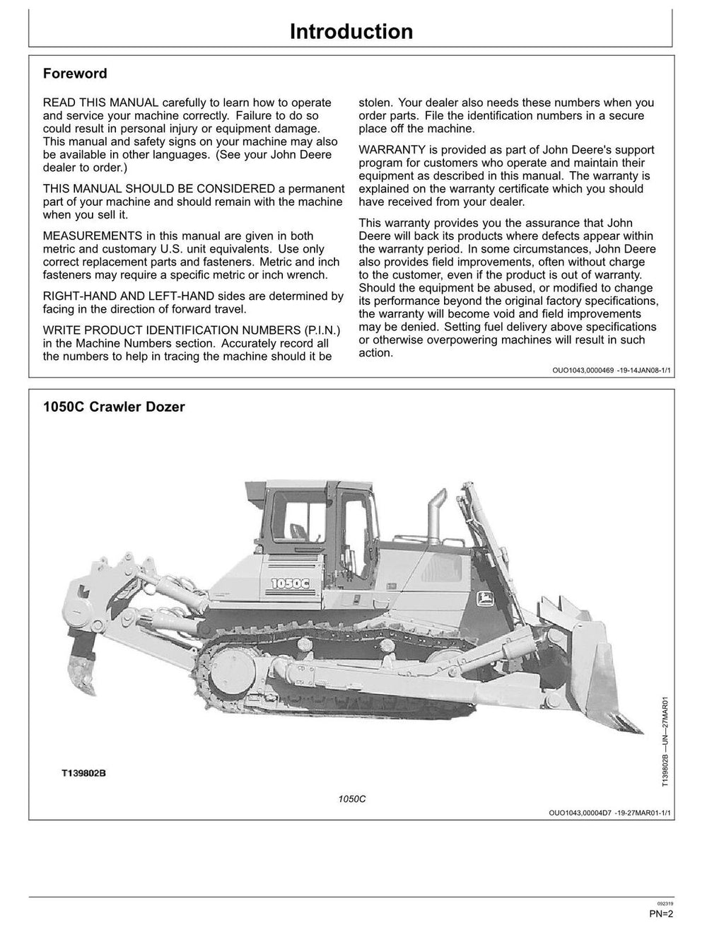 MANUAL DEL OPERADOR DE LA TOPADORA SOBRE ORUGAS JONH DEERE 1050C 