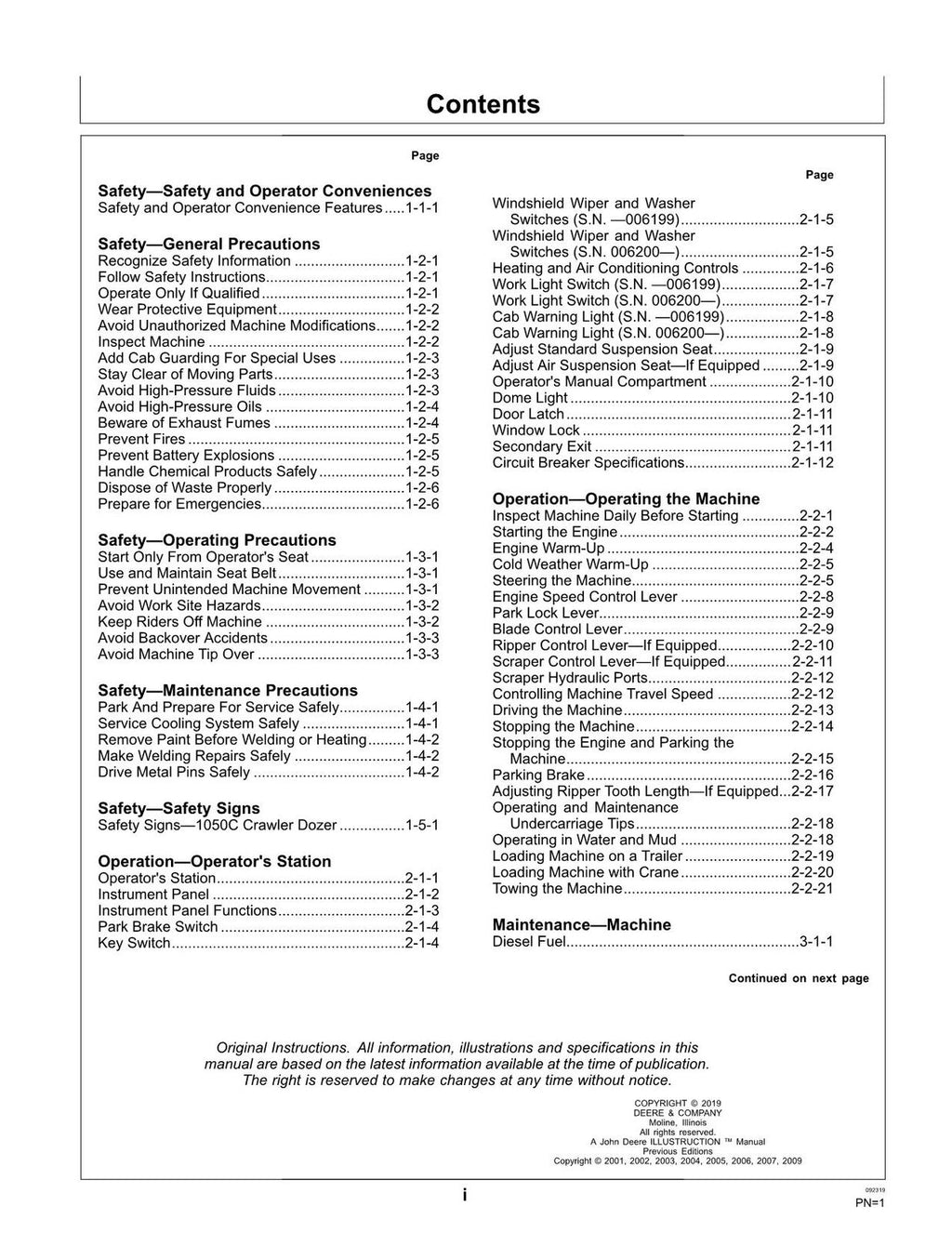 MANUAL DEL OPERADOR DE LA TOPADORA SOBRE ORUGAS JONH DEERE 1050C 