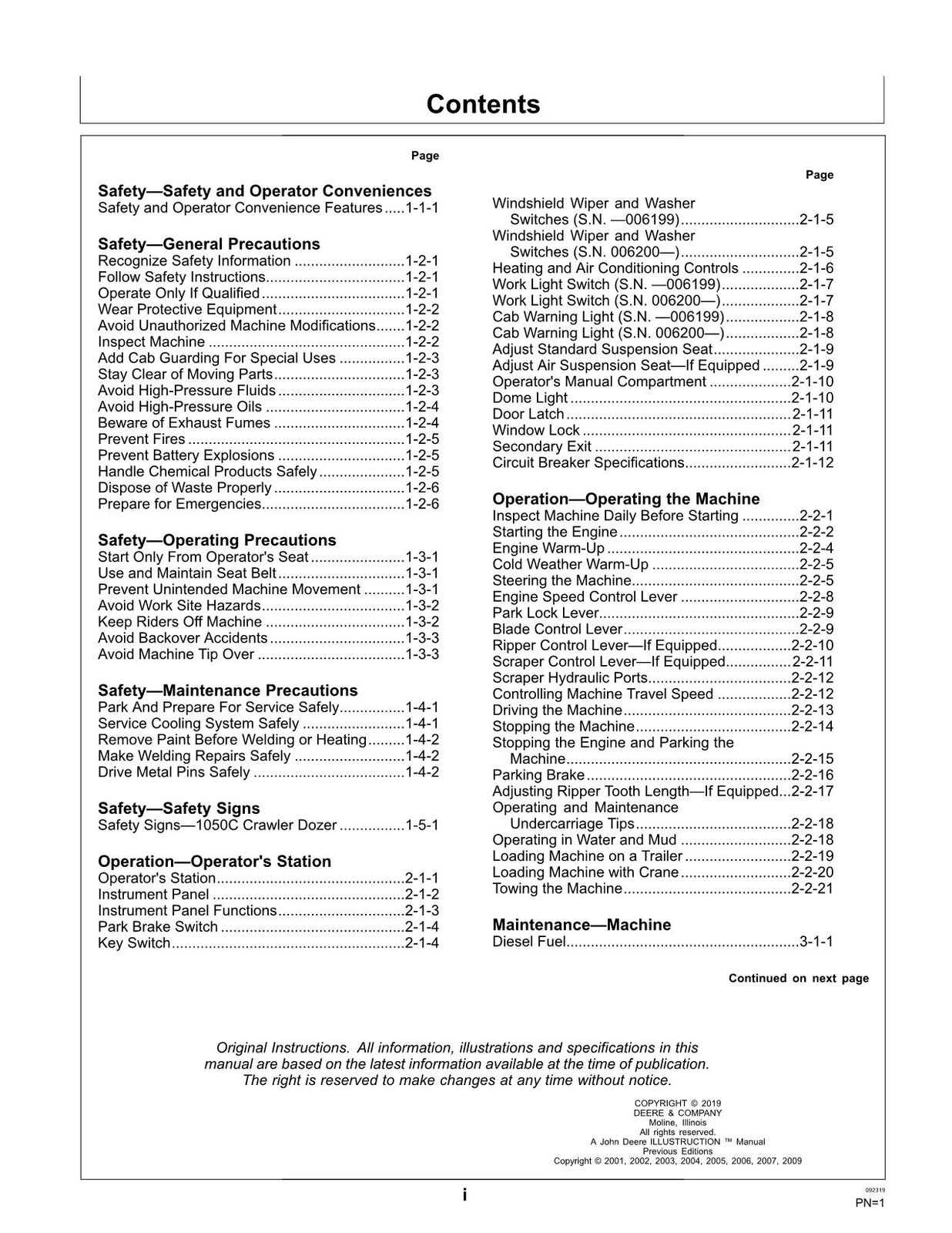 MANUAL DEL OPERADOR DE LA TOPADORA SOBRE ORUGAS JONH DEERE 1050C 
