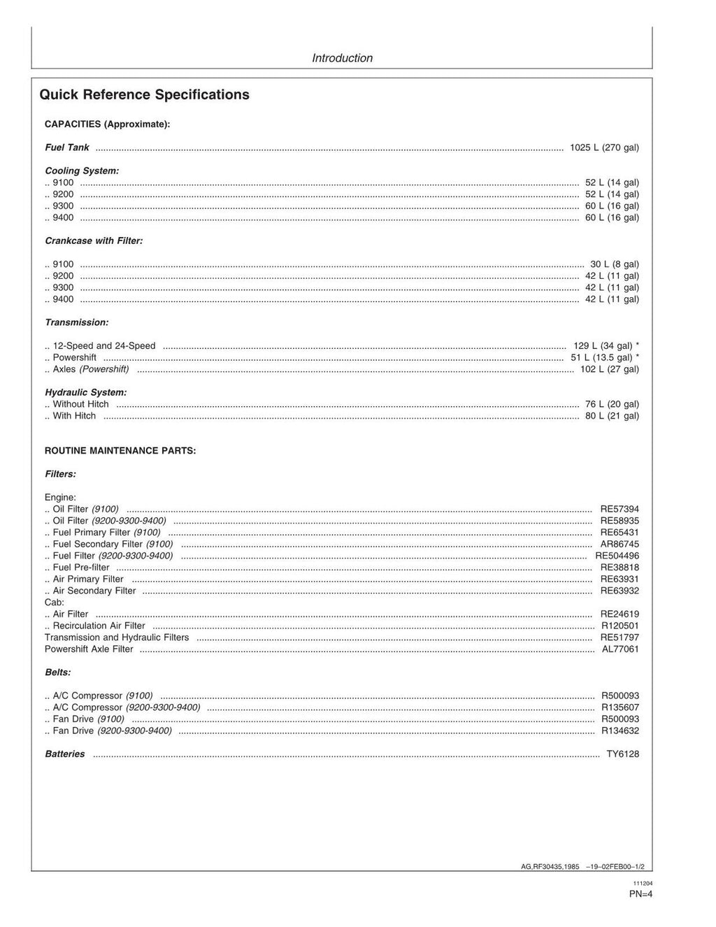 MANUAL DEL OPERADOR DEL TRACTOR JOHN DEERE 9100 9200 9300 9400 N.° 1