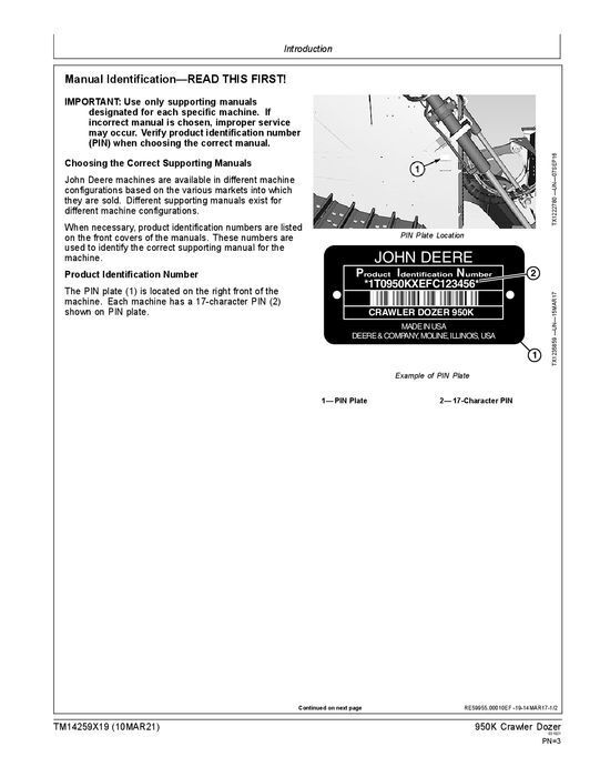 MANUAL TÉCNICO DE REPARACIÓN Y SERVICIO DE LA TOPADORA DE CADENAS JOHN DEERE 950K TM14259 