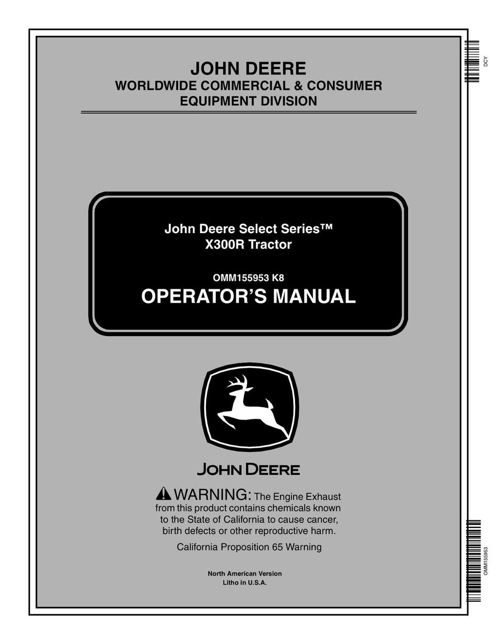 MANUAL DEL OPERADOR DEL TRACTOR JOHN DEERE X300R 040001-150000