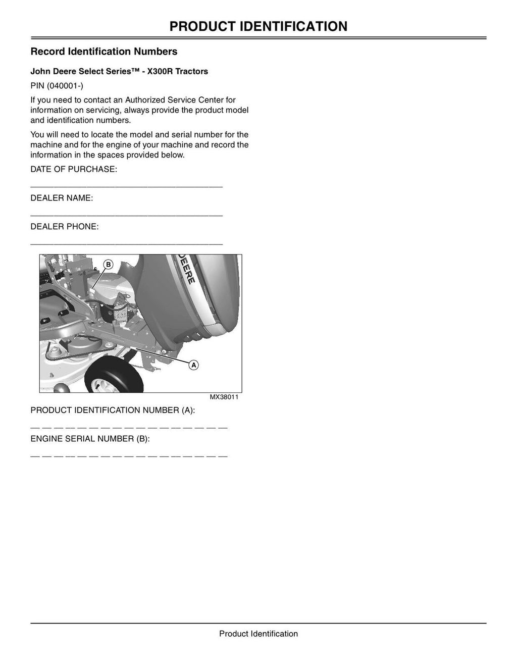 MANUAL DEL OPERADOR DEL TRACTOR JOHN DEERE X300R 040001-150000
