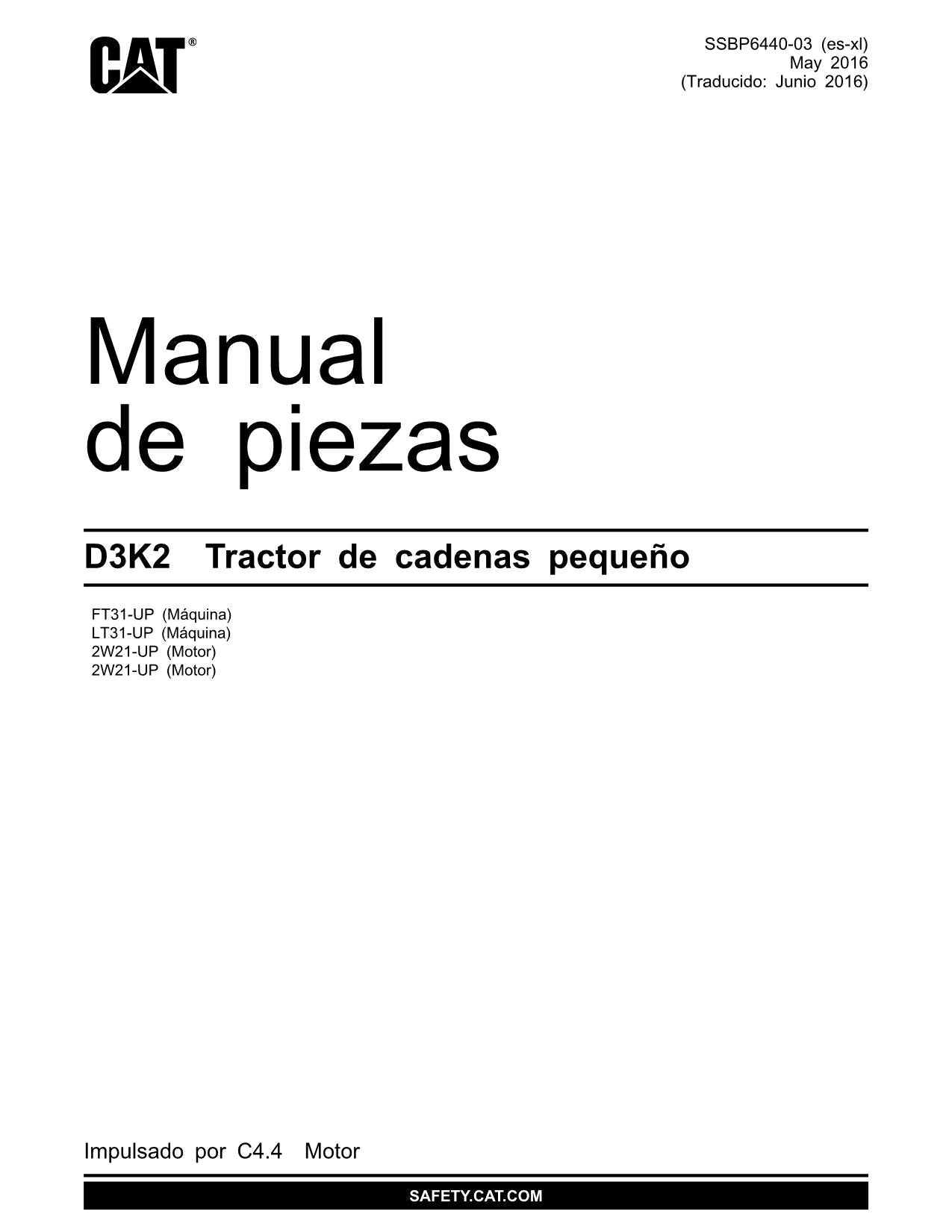 Caterpillar D3K2 Tractor de Cadenas Manual de piezas Español