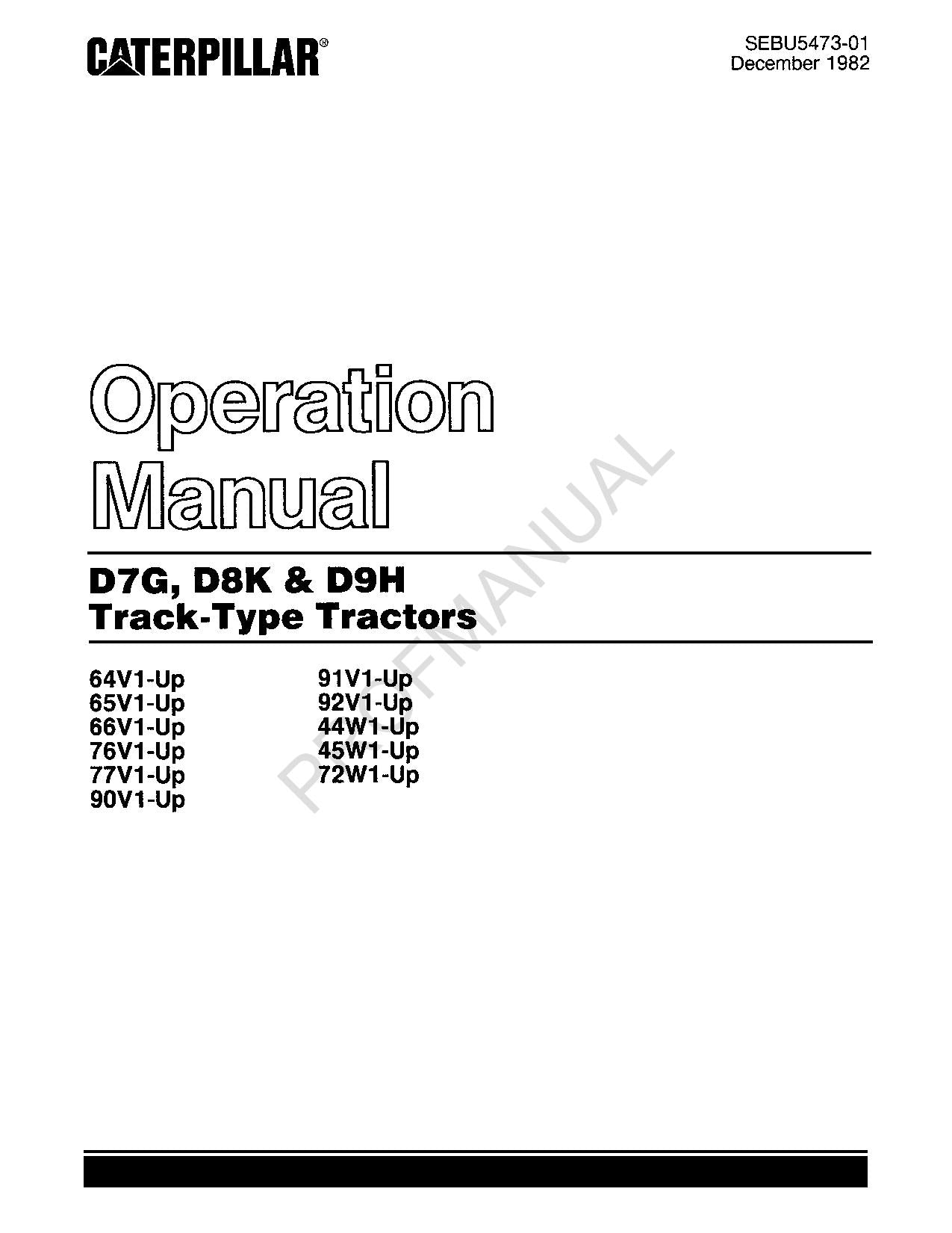 Manual del operador del tractor de cadenas Caterpillar D7G D8K D9H