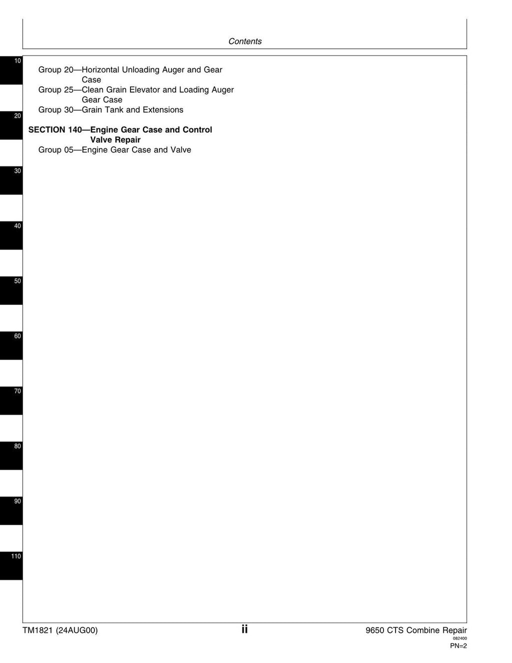 MANUAL TÉCNICO DE REPARACIÓN Y SERVICIO DE LA COSECHADORA JOHN DEERE 9650 CTS TM1821 SN 0-690400 