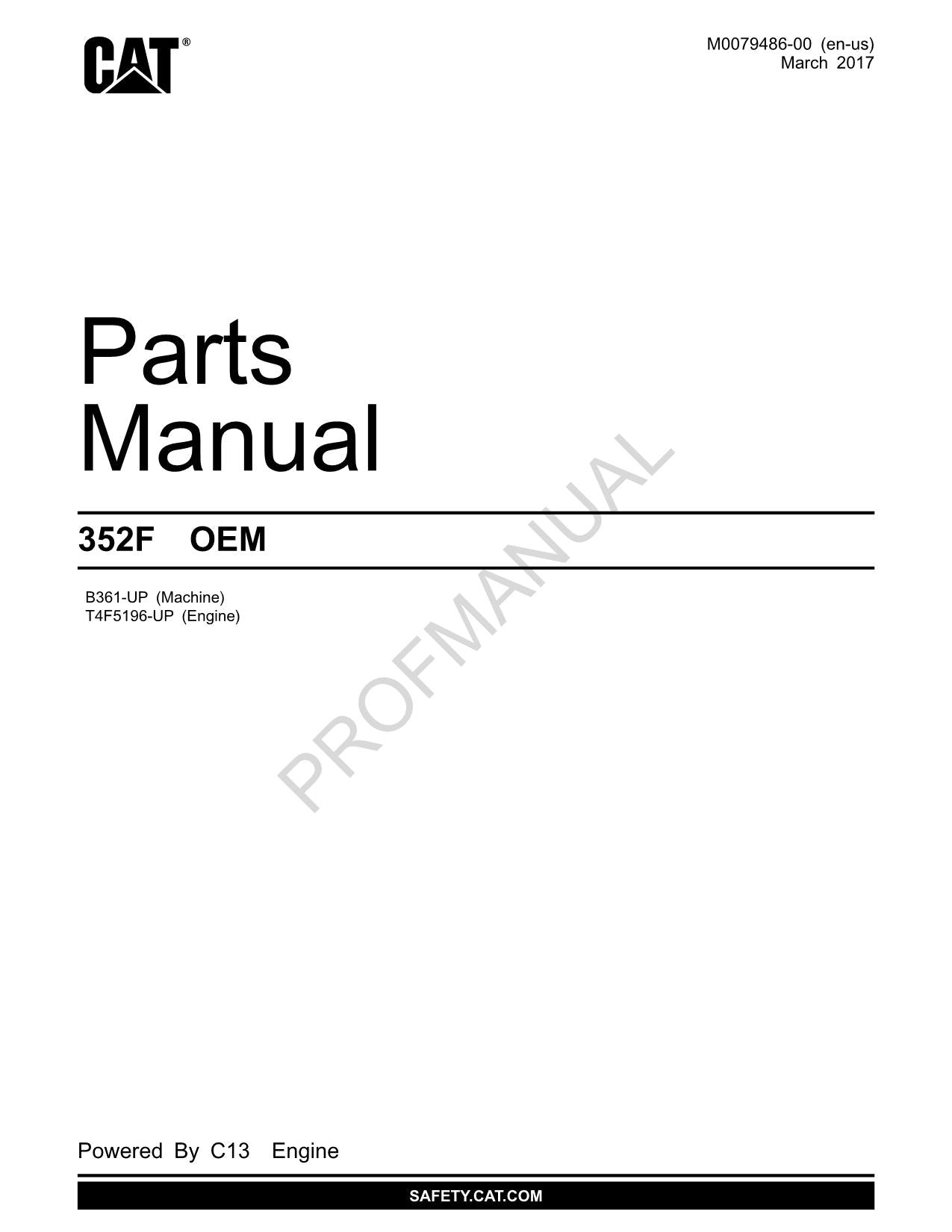 Caterpillar Cat 352F OEM Parts Catalog Manual