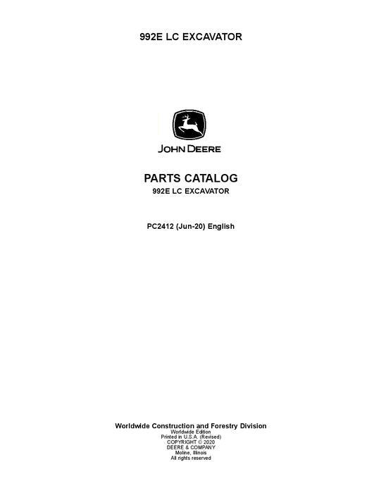 JOHN DEERE  992 992ELC EXCAVATOR  PARTS CATALOG MANUAL