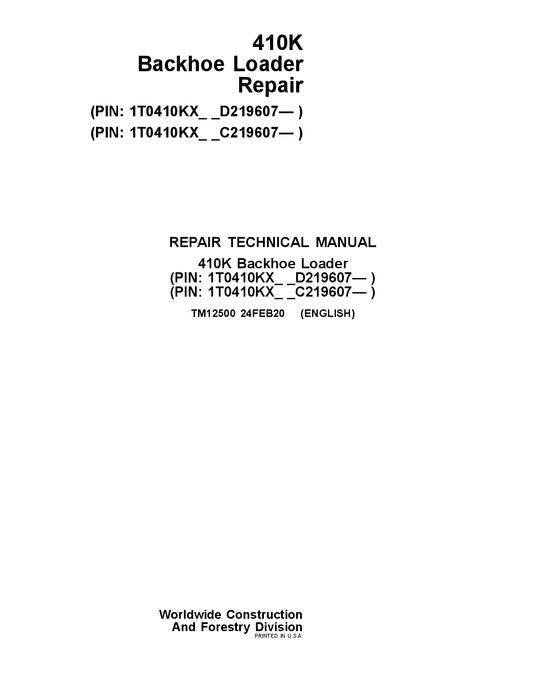 MANUAL TÉCNICO DE REPARACIÓN Y SERVICIO DE LA RETROEXCAVADORA JONH DEERE 410K TM12500