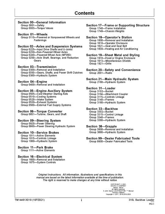 MANUAL TÉCNICO DE REPARACIÓN Y SERVICIO DE LA RETROEXCAVADORA JONH DEERE 310L TM14461X019