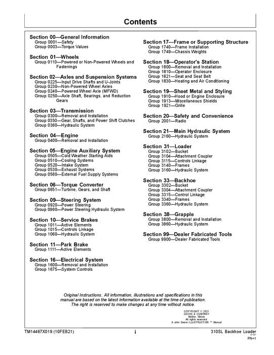 MANUAL DE SERVICIO Y REPARACIÓN DE LA RETROEXCAVADORA JONH DEERE 310SL TM14467X019 SN F390996-