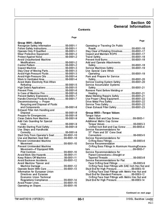 MANUAL DE SERVICIO Y REPARACIÓN DE LA RETROEXCAVADORA JONH DEERE 310SL TM14467X019 SN F390996-