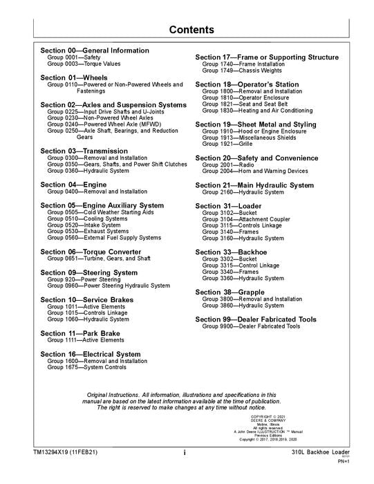JONH DEERE 310L BACKHOE LOADER REPAIR SERVICE TECHNICAL MANUAL TM13294X19